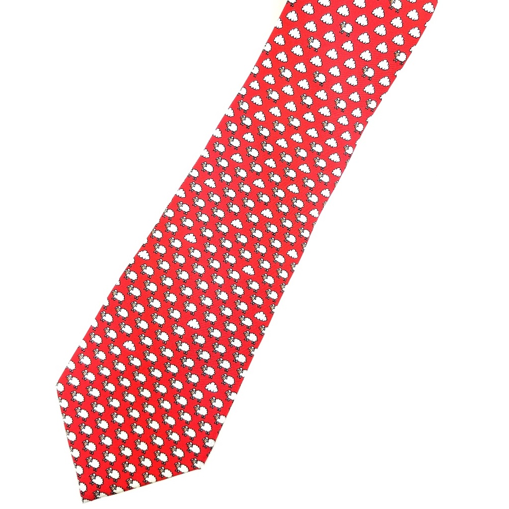 Fantastic Hermes 100% Silk "Sheep" Tie in EUC
